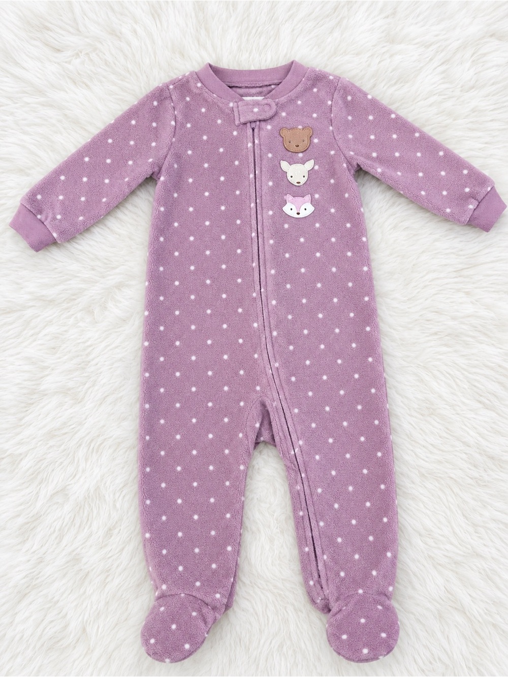 Carter's Lavender Polka Dot Fleece Footed One-Piece